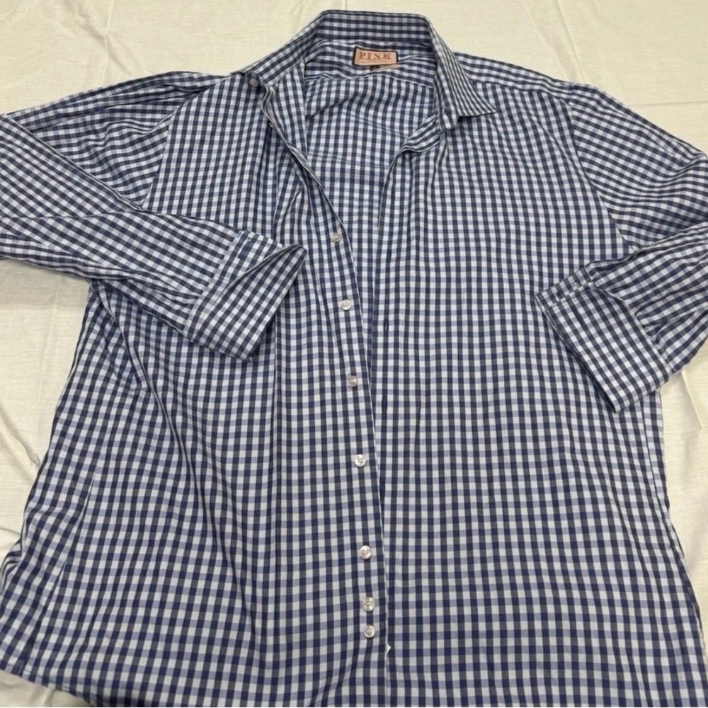 Pink Thomas Long Sleeve Blue Checkered Size  Slim Fit Size 18/46 Cm